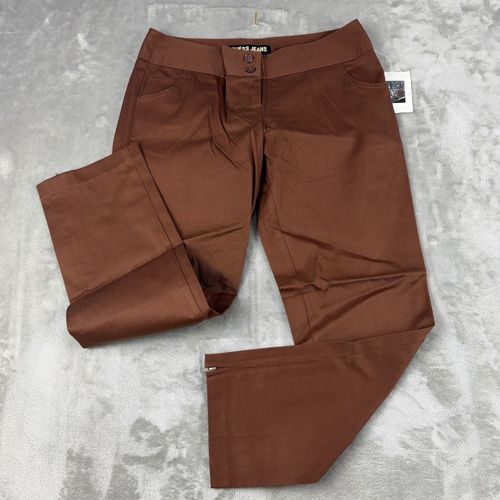 Guess Jeans Womens Fox Brown Straight Leg Ankle Zip Trousers Size 26